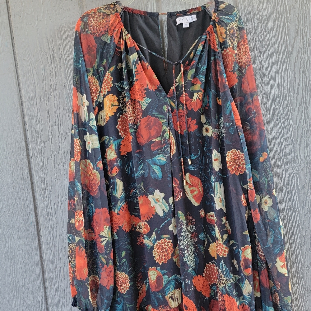 Ivy City Co Imogen Moody Floral Tiered Skirt Maxi Dress 1X - Picture 6 of 12